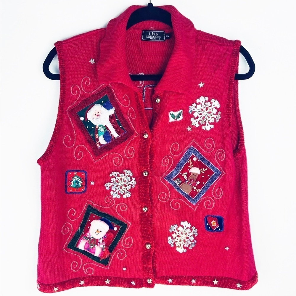 Lisa International Christmas Sweater Vest PXL Santa Rudolph Snowman Ugly Holiday
